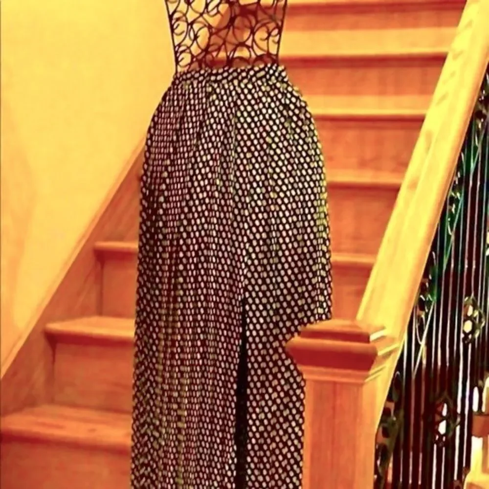 MICHAEL KORS YELLOW & BLACK POLKA DOT PLEATED MINI MAXI SKIRT W/FRONT SLIT NWT